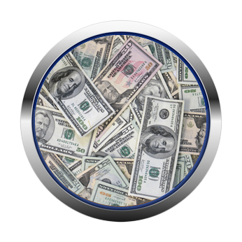 Circular porthole filled with American hundred dollar bills